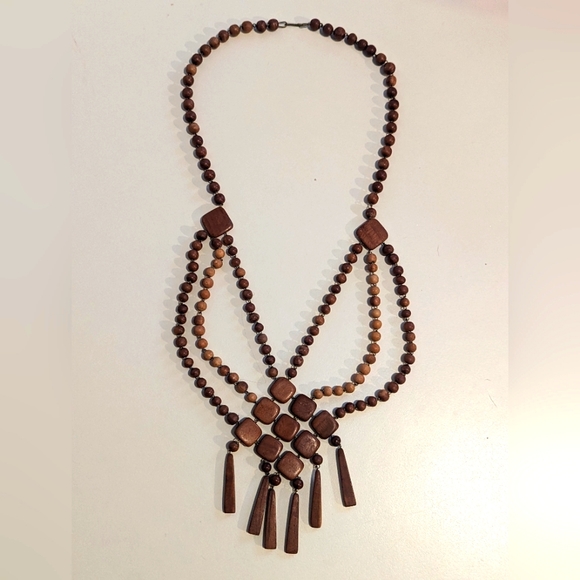 Vintage Juniper Natural Wood Festoon Bib Necklace - Picture 1 of 3